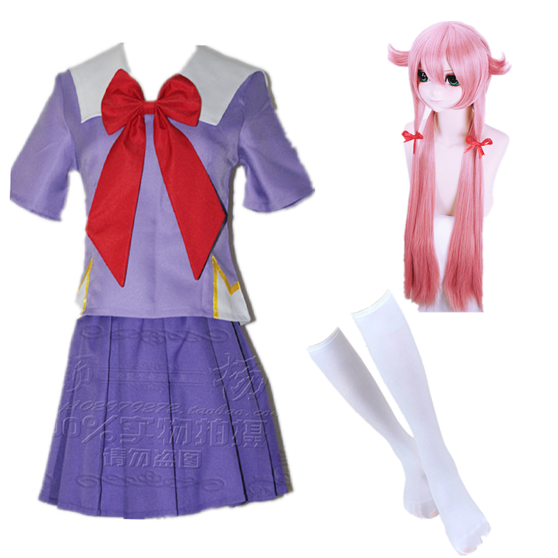 Theme CostumeFuture Diary Gasai Yuno Mirai Nikki School Uniform Cosplay Costume Suit Wig, Package 4