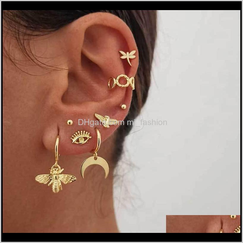 Stud Drop Delivery 2021 Women Bee Butterfly Earring Jewelry Pattern Fashion Dangle Eardrop Snake Cross Studs Ear Cuff Clip Earrings Suit Onmd
