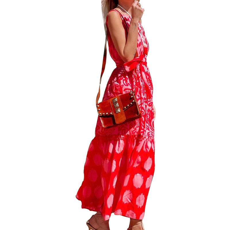 Women Dress Sleeveless Backless Bohemia es Sexy Long Print Floral Maxi Lace Up A-Line Loose Plus Size es 210513