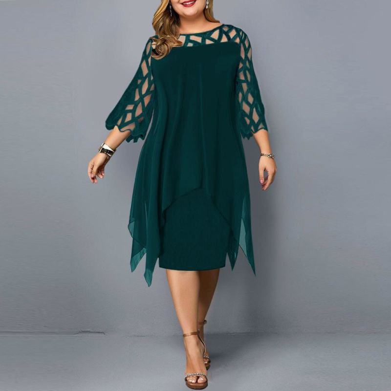 Women Plus Size Dresses Casual Loose Lace Mesh Sexy Elegant Midi Party Dress Asymmetrical L-6XL