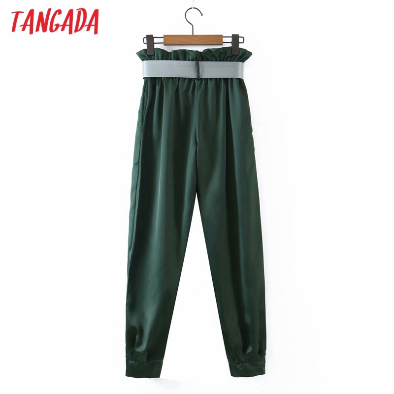 Fashion Women Green Suit Trousers with Slash Pockets Lady Pants Pantalon QD01 210416