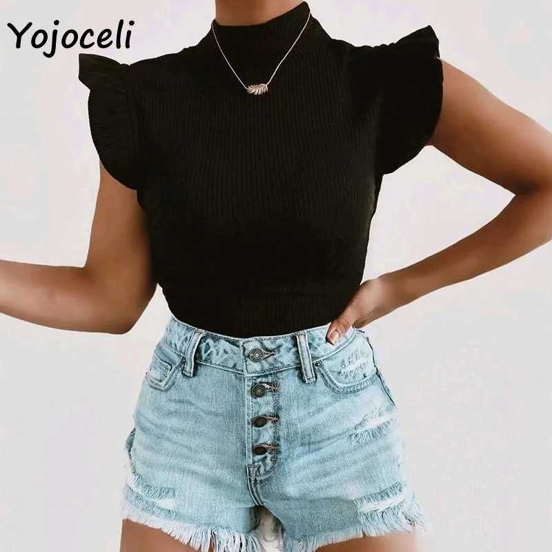Yojoceli pretty ruffle knit sleeveless sweater jumper pullovers female 210609