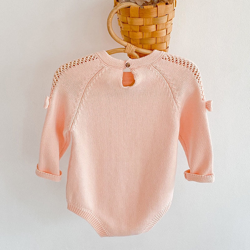 Infant Baby Girls Bowknot Knit Rompers Clothing Autumn Winter Kids Girl Long Sleeve Clothes 210429