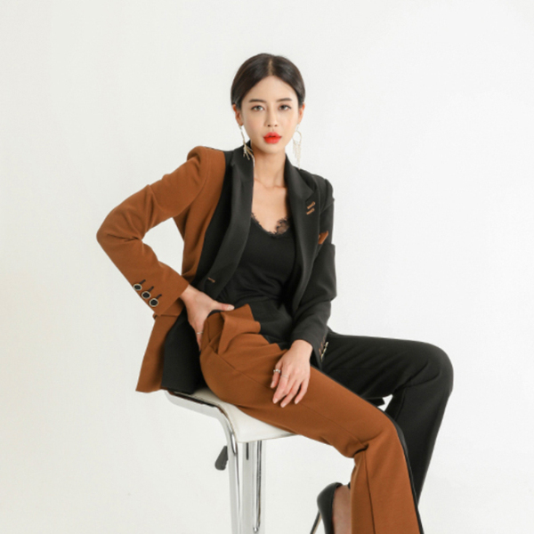Office Lady Work Pants Suits Women Slim Hit color Long Sleeve double-breasted Blazer coat+OL Elegant Two Piece Set 210519