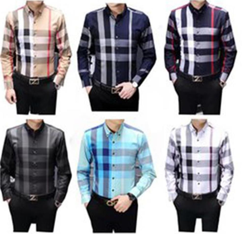 

2021 Luxurys Designers Men's Business Casuals shirt men long sleeve striped slim fit masculina wine social male T-shirts fashion checked M-3XL#190, Khaki