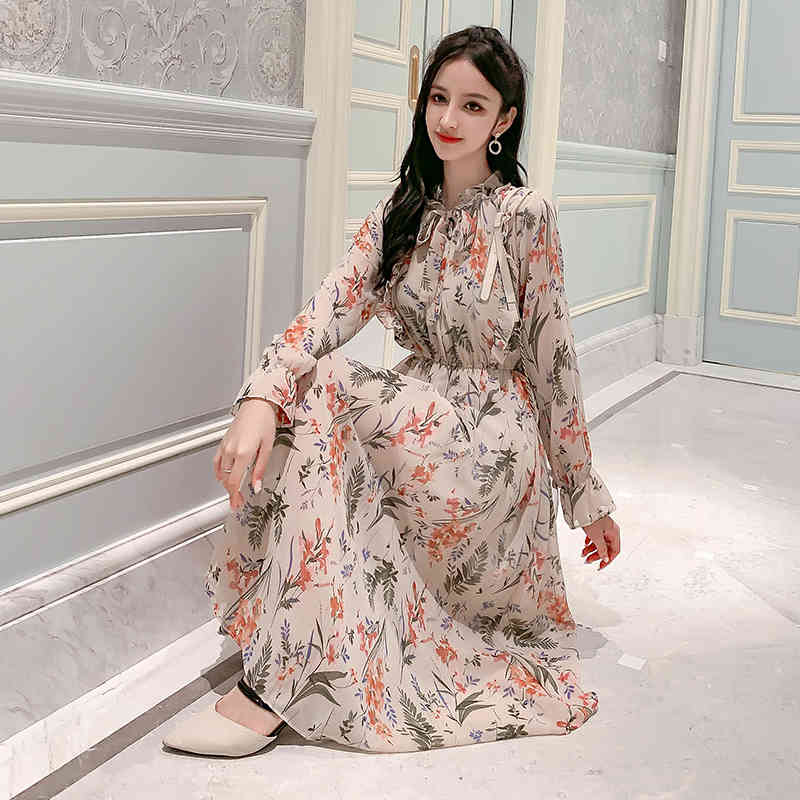 Vestidos De Verano Spring Korean Version Polka Dot Mullet Edge Chiffon Mid Long Dress and Autumn Bottom 8541 50 210508