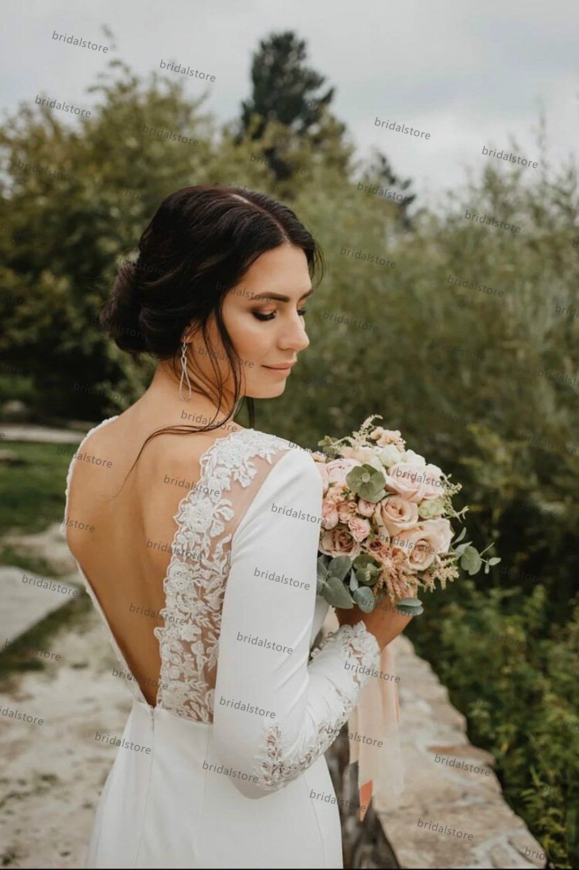 Simple Backless Beach Mermaid Wedding Dress With Long Sleeve Lace Boho Bridal Dresses Chic Satin Civil Bride Gowns Bohemain Women Robes De Mariage Ves