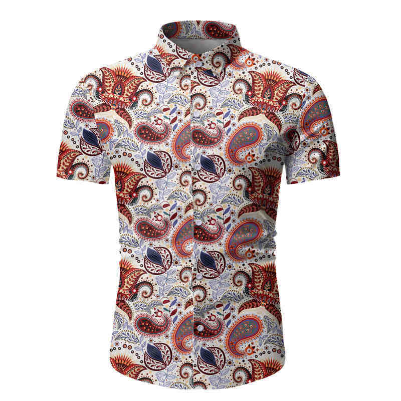 Paisley Floral Summer Shirt Men Retro Camisa Hawaiana Hombre Slim Fit Mens Short Sleeve Shirt Flower Men Casual Shirts 210524