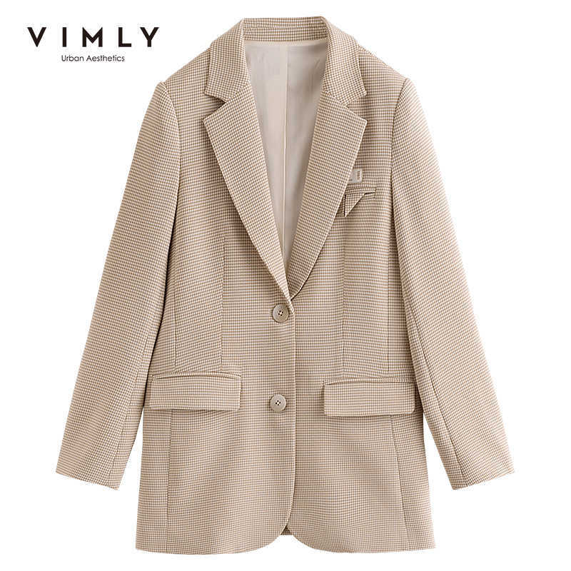 VIMLY Coat For Women Fashion Notched Single Breasted Houndstooth Blazer Office Lady Business Jackets Female Clothes F6390 210930
