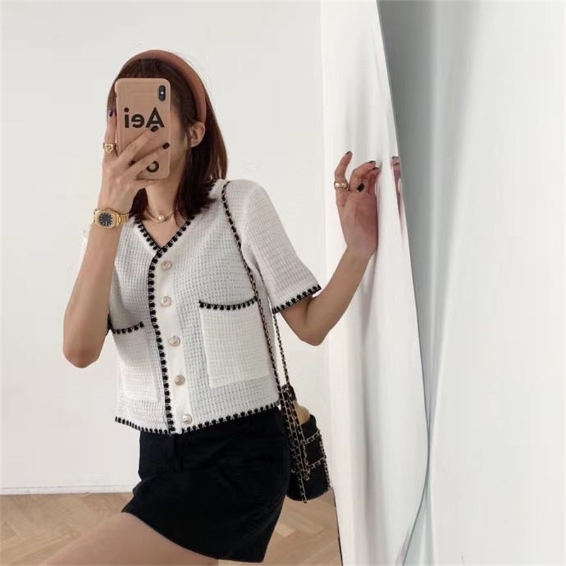 Summer Tops Women Elegant Knitted Cardigan Single Breasted V-neck Casual Sweater Korean Cardigans 210514