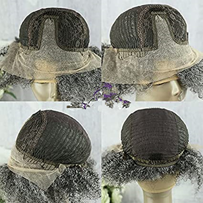 Grey lace front human hair wigs salt and pepper natural silver loose curly gray hd lace 13x4x1 T part for women topper bllack and white mixed