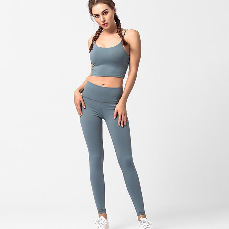 Fitness Sets Women Sexy Backless Vest High Waist Skinny Push Up Jeggings Female Workout Seamless Legging Feminine Two Piece Dress