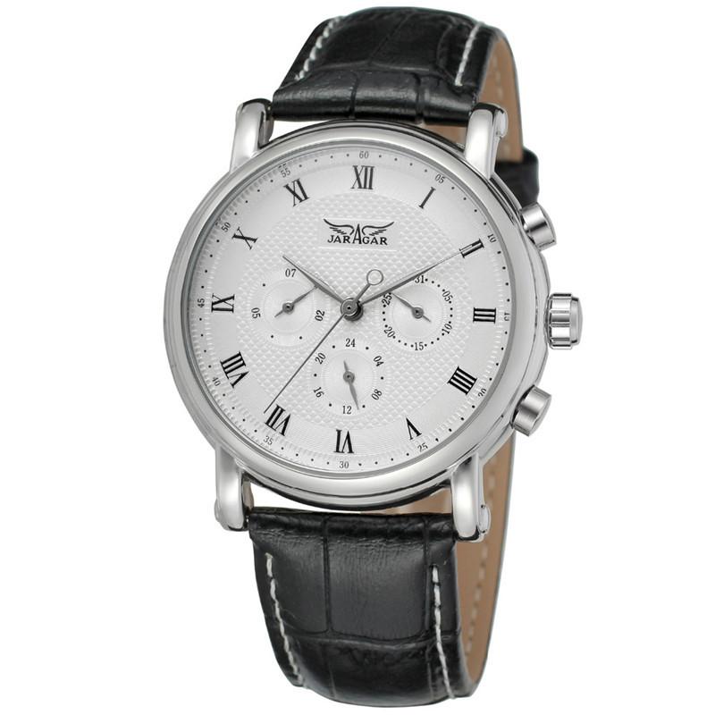 Wristwatches JARAGAR Multifunctional 6 Pin Men Automatic Mechanics Round Dial Wrist Watch Fashionable Male Casual Leather Strap Wristwatch, Silver white
Wristwatches JARAGAR Multifunctional 6 Pin Men Automatic Mechanics Round Dial Wrist Watch Fashionable Male Casual Leather Strap Wristwatch, Silver white