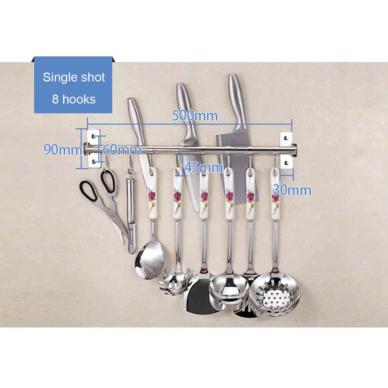 Stainless Steel Kitchen Storage Rack Wall Mounted Pan Pot Racks Kitchen Utensils Hanger Organizer Rail Rack Home Storage Hooks