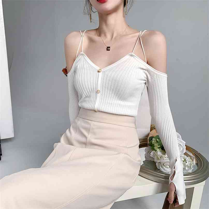 Elegant Sexy Deep V Neck Single Breasted Woman Sweater Spring Fashion Cardigans Chic Shoulder Strapless Design Tops 210519, White
Elegant Sexy Deep V Neck Single Breasted Woman Sweater Spring Fashion Cardigans Chic Shoulder Strapless Design Tops 210519, White
