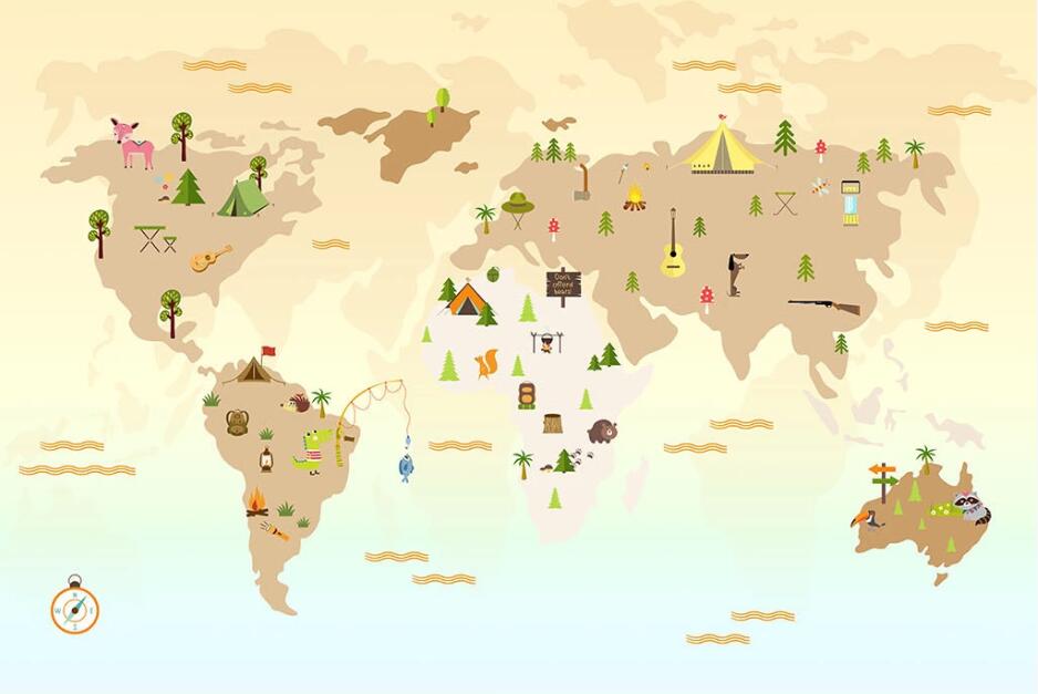 Custom wallpaper world map background wall decoration children's room map hot air balloon background 3d wallpaper mural