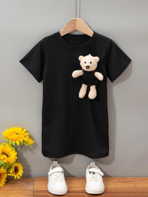 Little girl 3D bear decoration T-shirt dress SHE