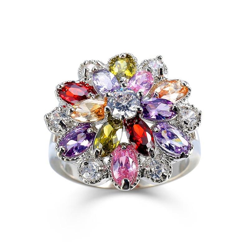 Wedding Rings Charm Female Big Rainbow Flower Ring Unique Style Crystal Silver Color Love Cute Promise Engagement For Women
Wedding Rings Charm Female Big Rainbow Flower Ring Unique Style Crystal Silver Color Love Cute Promise Engagement For Women