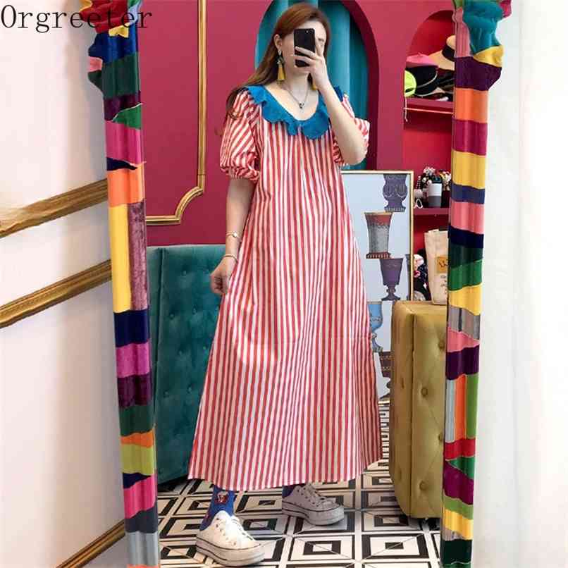 Fashion Sweet Doll collar Lace Ruffles Embellished Loose Puff sleeves Striped Dress for Women High Waist A-line Dresses 210602, Yellow
Fashion Sweet Doll collar Lace Ruffles Embellished Loose Puff sleeves Striped Dress for Women High Waist A-line Dresses 210602, Yellow