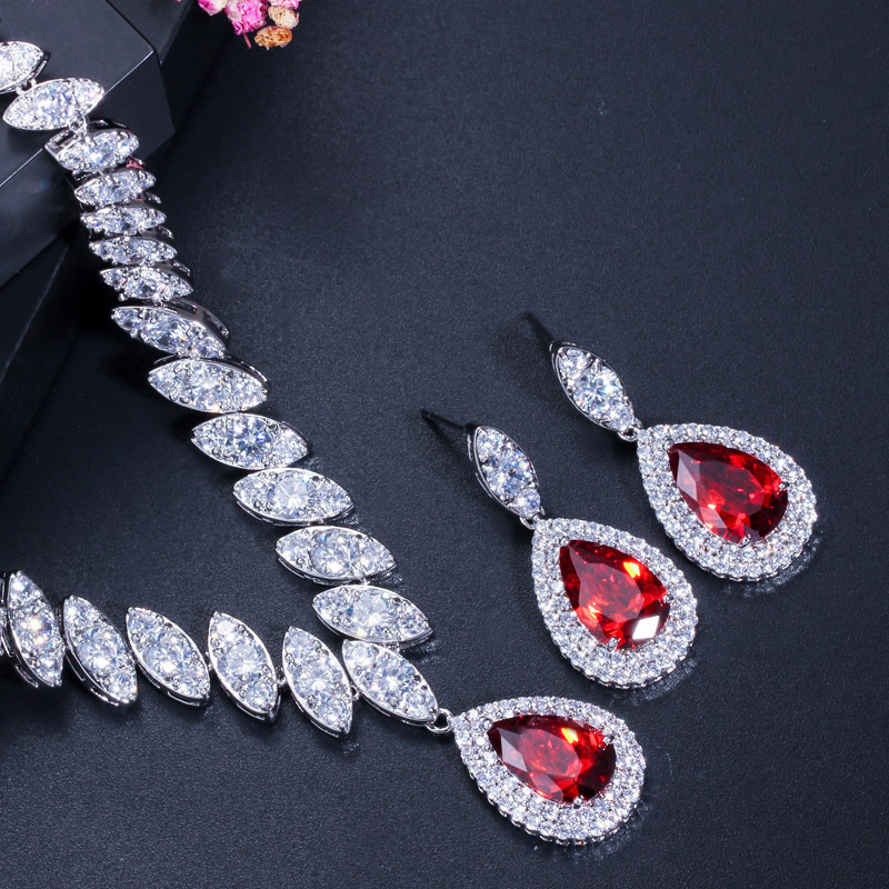 CWWZircons High Quality Cubic Zirconia Wedding Necklace and Earrings Crystal Bridal Jewelry Sets for Bridesmaids T109 CX200808