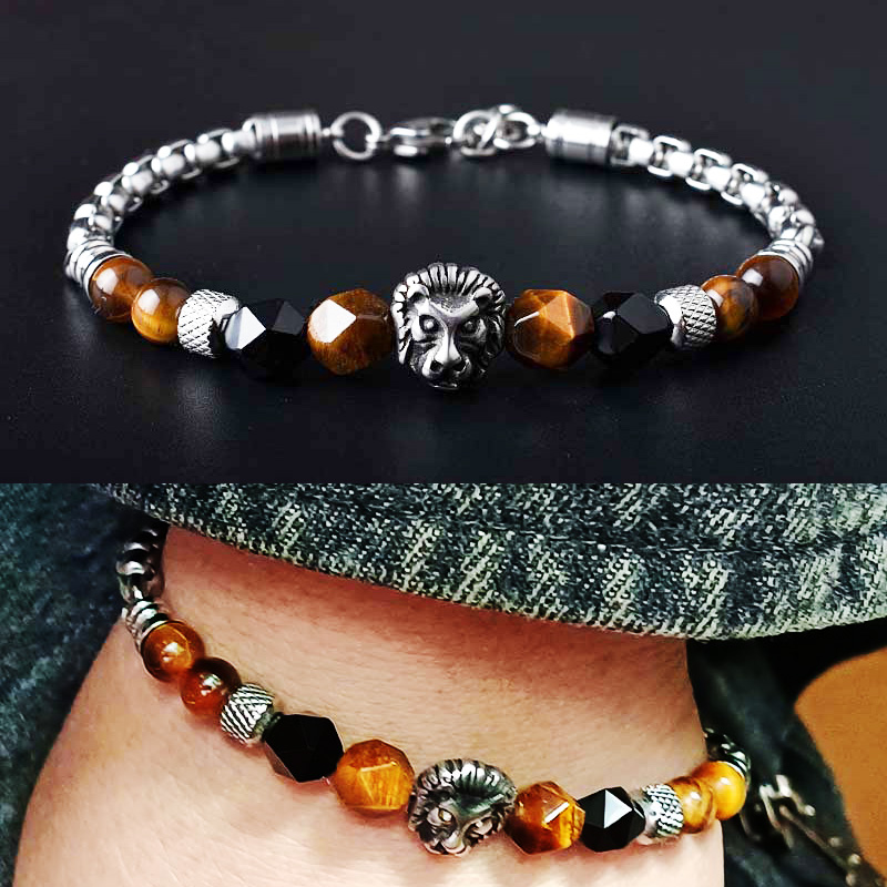 Adjustable lion bracelet men women 8mm natural stone beads bracelets Stainless steel Jewellery for pulsera hombre armband 2022, Black
Adjustable lion bracelet men women 8mm natural stone beads bracelets Stainless steel Jewellery for pulsera hombre armband 2022, Black