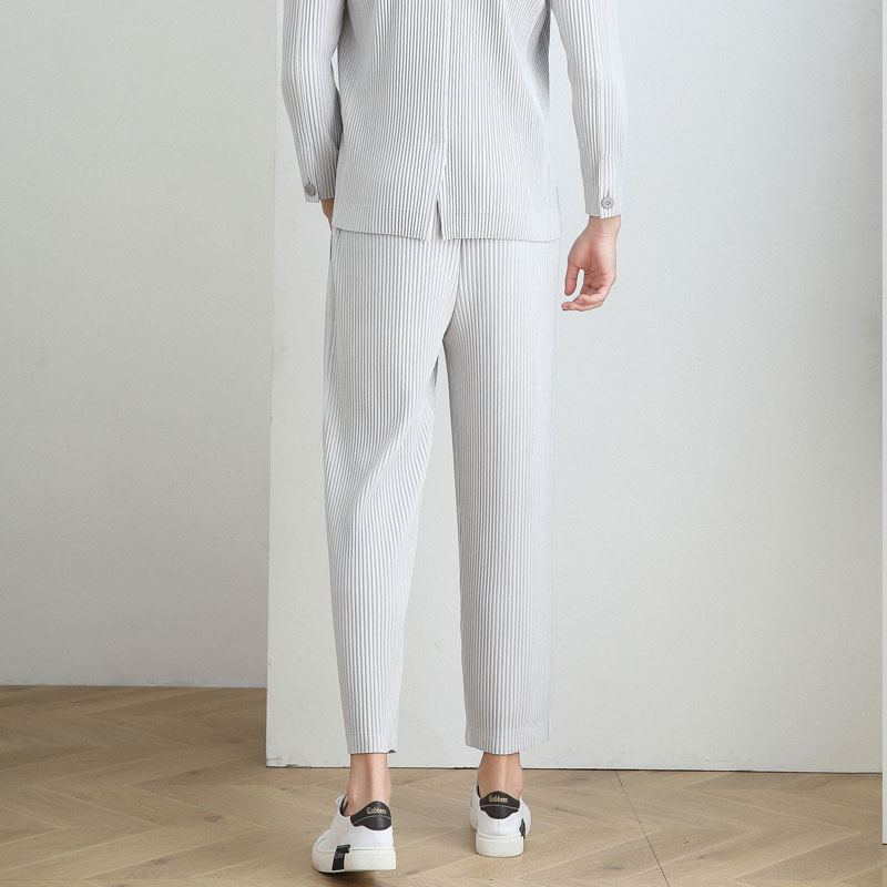 IEFB /men's wear spring pleated casual straight pants trendy loose ankle-length elastic waist fold pants 9Y3843 JF150 210524