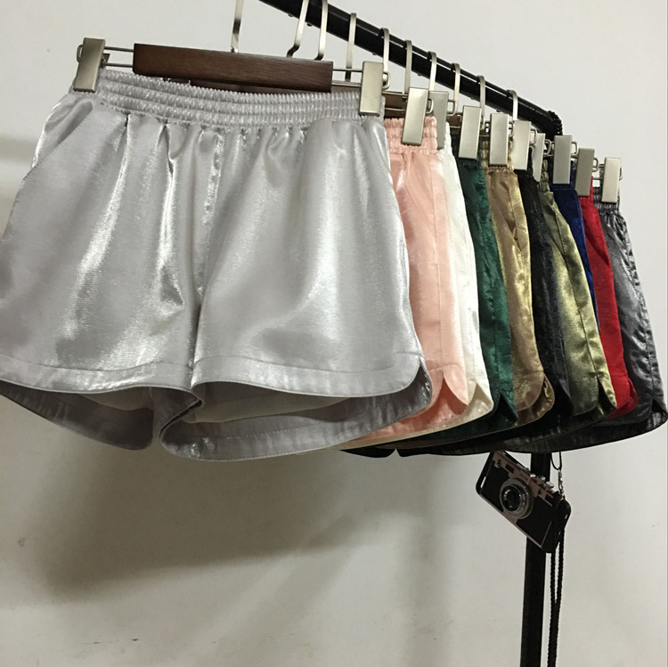 Spring Elastic High Waist Shorts Women Casual Streetwear Bright Silk Mini Hot Shorts Poket Sexy Mujer Wide Leg Shorts Summer 210408