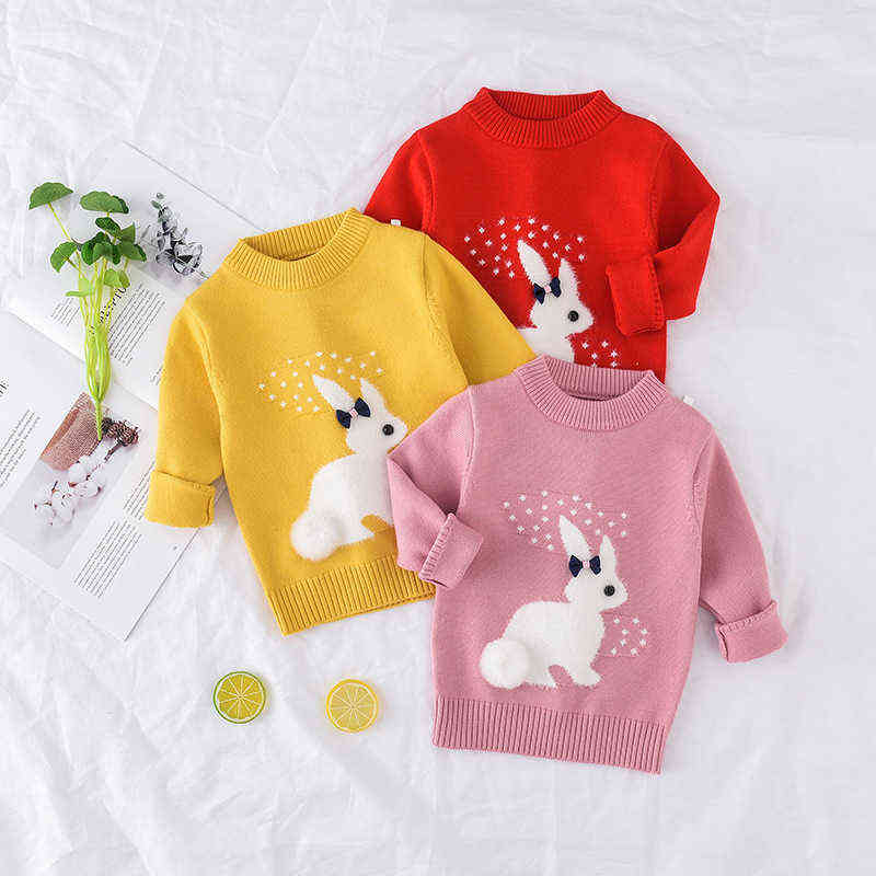 Arrival girl Sweater Children Clothing rabbit Pattern Knitted Baby girls Pullover Knitwear 1-5T Kids 211104