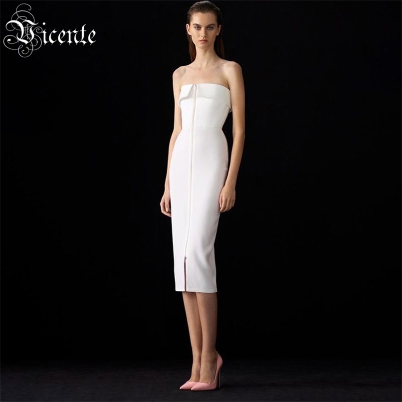 Trendy Sexy Bra Strapless Zipper Design Celebrity Party Knee Length Bandage Dress 210520, White
Trendy Sexy Bra Strapless Zipper Design Celebrity Party Knee Length Bandage Dress 210520, White