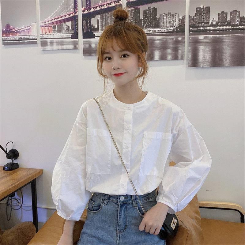 Women's Blouses & Shirts 2022 Women Autumn O-neck Lantern Sleeve Single Breasted Korean Style Girls Sweet Leisure Simple Clothing Tops, White
Women's Blouses & Shirts 2022 Women Autumn O-neck Lantern Sleeve Single Breasted Korean Style Girls Sweet Leisure Simple Clothing Tops, White