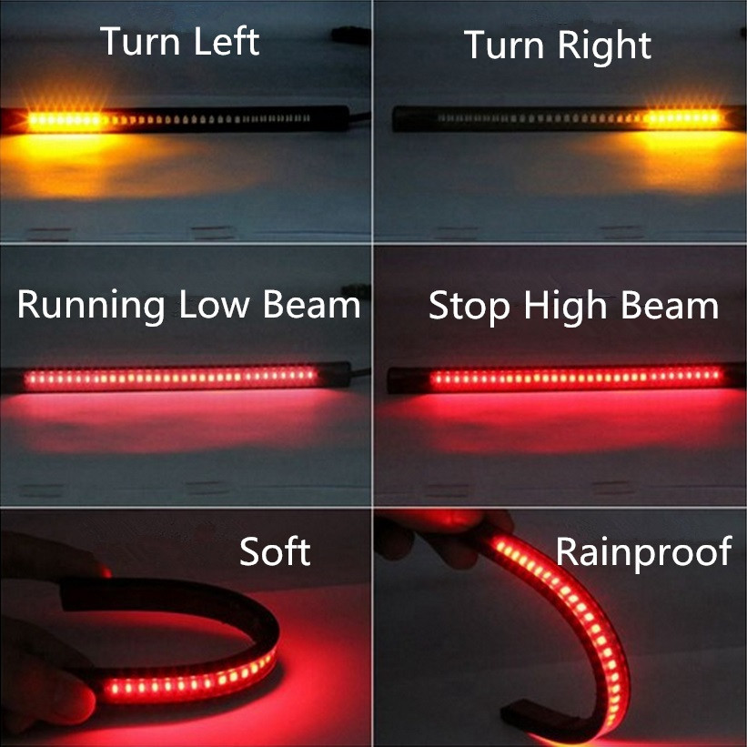 48 SMD Flexible LED Motorcycle Strip Turn Signal Tail Rear Brake Stop Dual Color Yellow Red Light Waterproof Bulb lamp