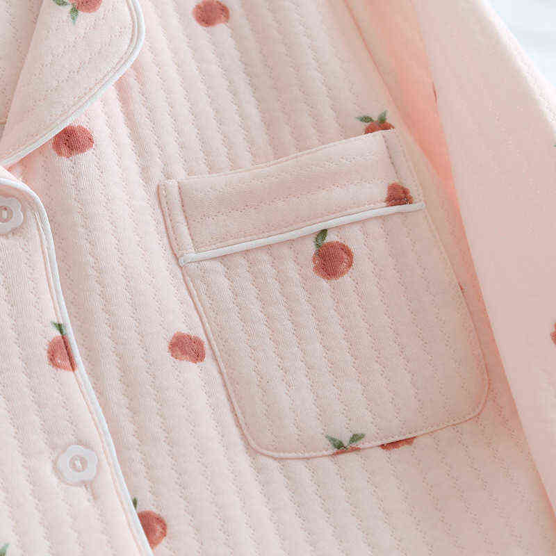 Japanese style autumn and winter long-sleeved trousers, pure cotton air cotton, warm ladies pajamas, home service sleepwear 211118