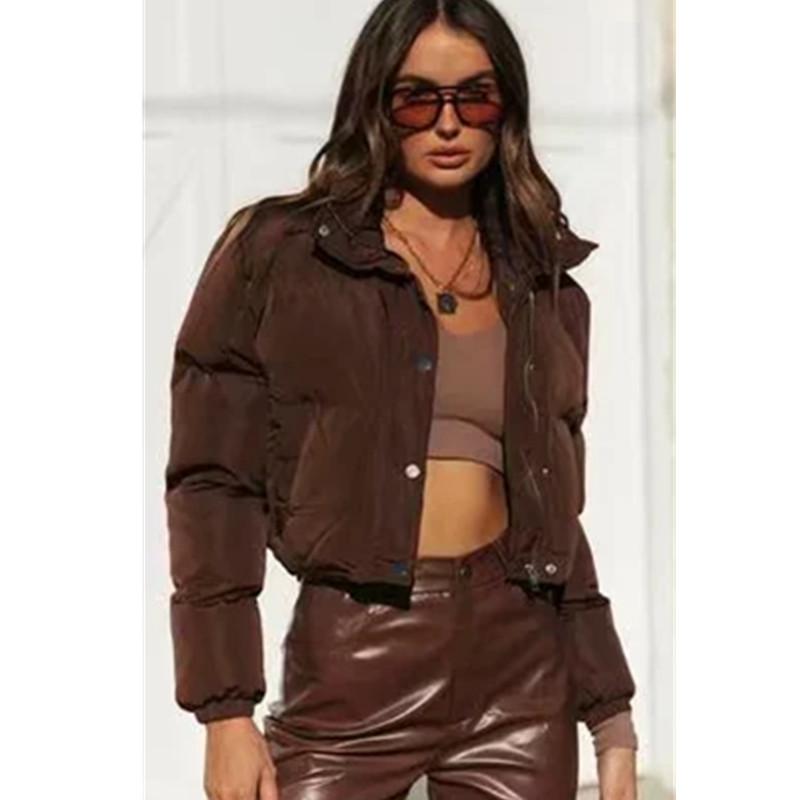 Women's Down & Parkas ZBZA Winter Warm Short Simple Solid Color Single-breasted Elegant Cotton Jacket Ladies Coat