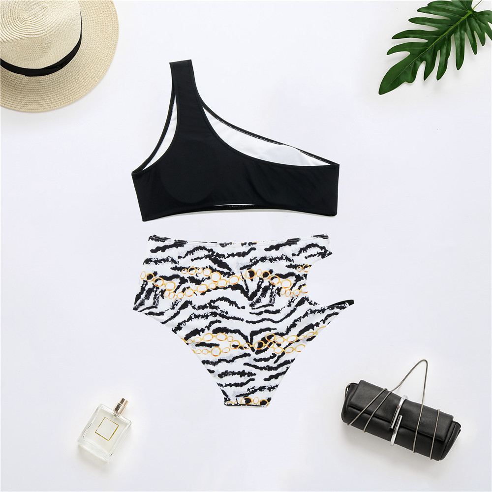 Sexy Cut Out High Waist Bikini Set One Shoulder Crop Top Swim Suits Swimming for Women Fashion Beachwear Bathing 210520