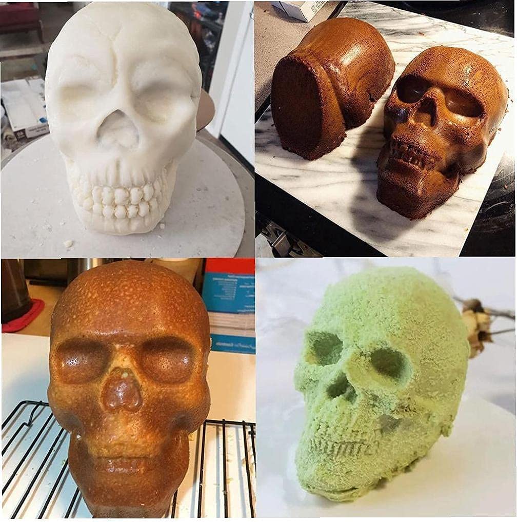 Soft 3D Skull Silicone Cake Mold Large Halloween Baking Skull Cake Pan for Halloween Party and Birthday Party Haunted Skull Baking Cake Mold DIY Bakin