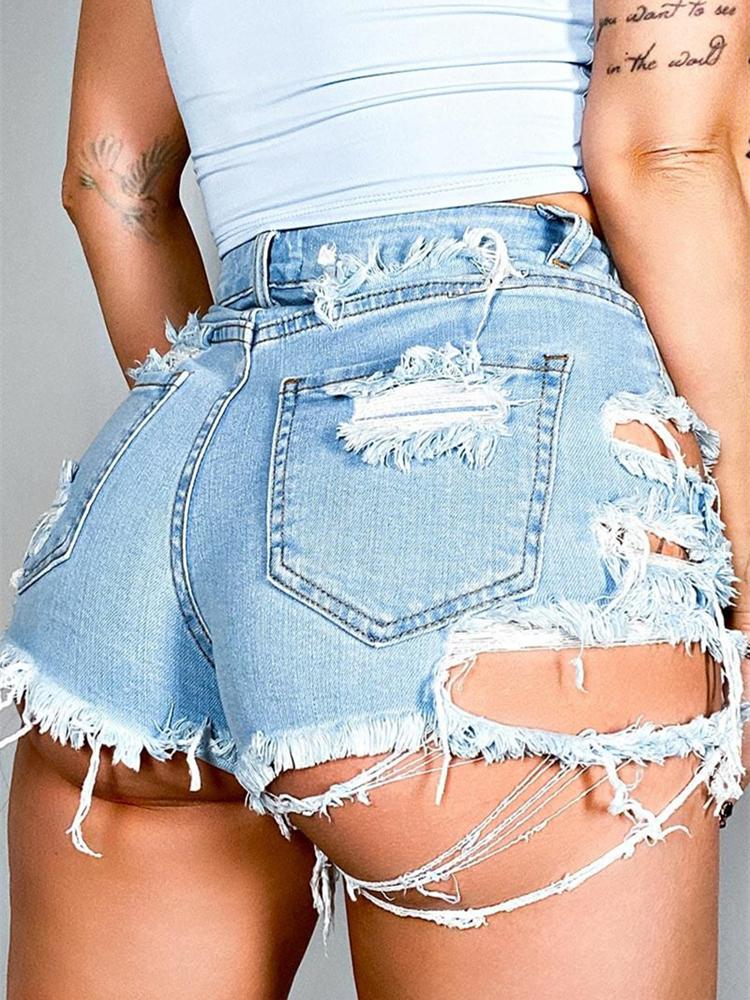 Summer Woman Sexy Ripped Denim Shorts High Waist Irregular Tassel Slim Jeans S-2XL Ropa Mujer Drop Women's
