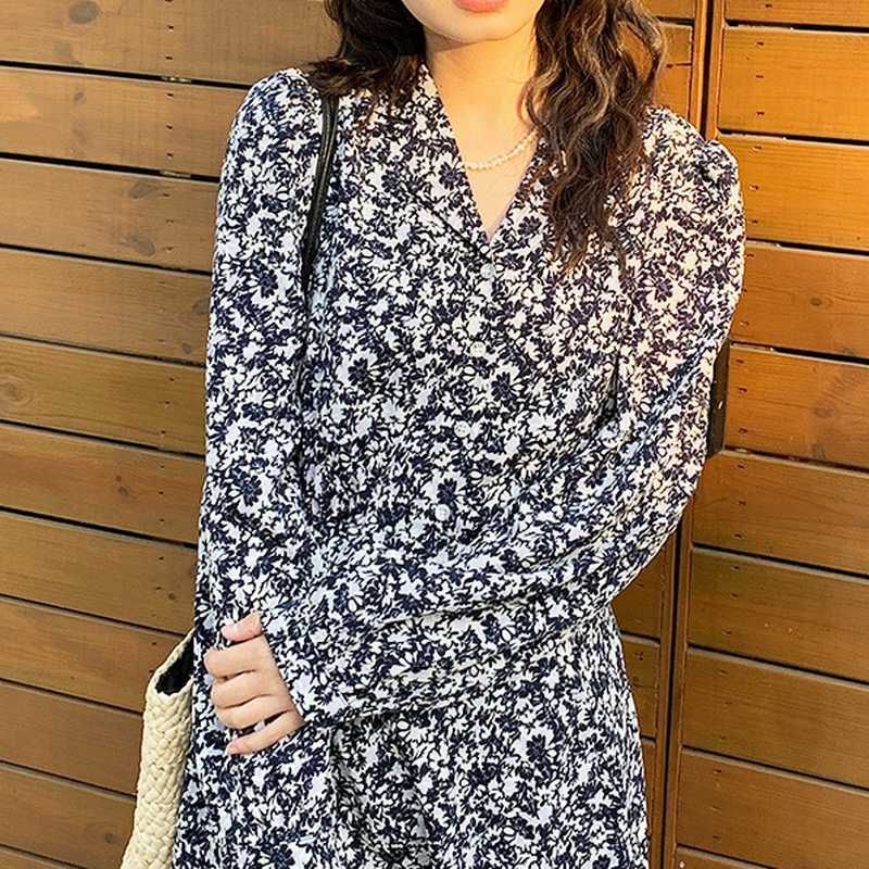 Elegant Office Lady Chiffon Print Dresses for Women High Waist Long Sleeve Dress Fashion Temperament Vestido Feminino 210525