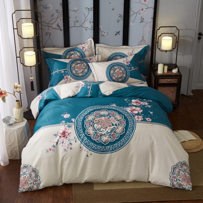 100% Cotton Bedding Set Flower Bed Linen 2021 Bohemia Style Duvet Cover+ Flat Sheet+Pillowcase 4pcs/set Super King Home Sets
