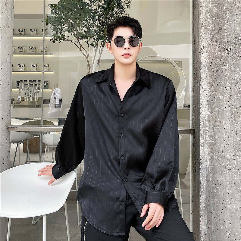 IEFB Summer Satin Fashion White Shirts For Men Korean Black Office Style Fashion Trendy Shiny Loose Casual Shirt 9Y7010 210524