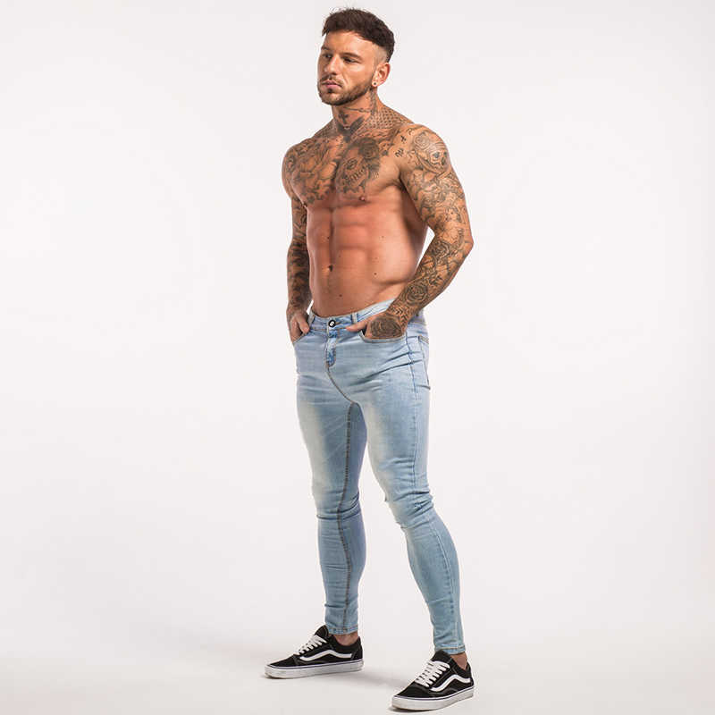 Gingtto Blue Jeans Slim Fit Super Skinny Jeans For Men Street Wear Hio Hop Ankle Tight Cut Closely To Body Big Size Stretch zm05 S913