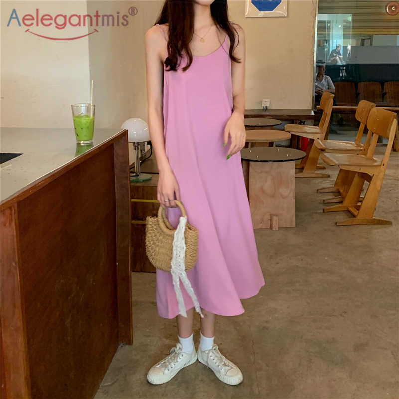 Aelegantmis Cozy Solid Spaghetti Strap Dress for Women Simple Summer Thin Sleeveless Long A Line All Match Vestido 6 color 210607, Pink
Aelegantmis Cozy Solid Spaghetti Strap Dress for Women Simple Summer Thin Sleeveless Long A Line All Match Vestido 6 color 210607, Pink