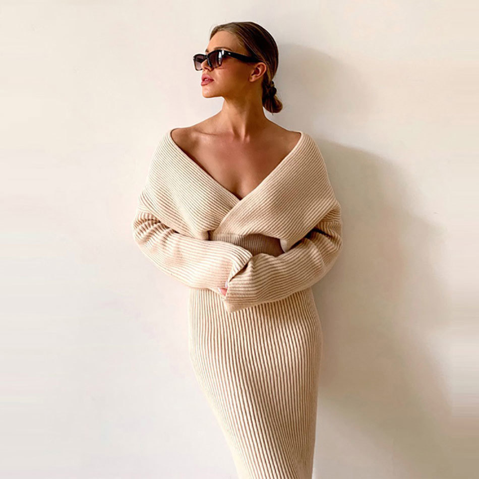 Free Sexy V-Neck Sweater & Skirt Knitted Two Piece Set Women Split Wrapped Cropped Top Autumn Suits 210524