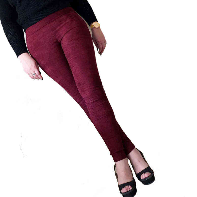 spring autumn suede leather women pants high waist large elastic slim retro for 211115