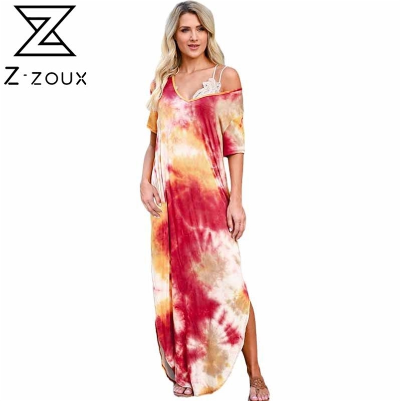 Women Dress Printed Bohemia Sexy Long Print Maxi es V Neck Short Sleeve Loose Casual Beach es Plus Size 210513
