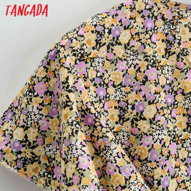 Women Flowers Print Summer Ruffles Slash V Neck Short Sleeve Ladies Mini Dress 1F89 210416