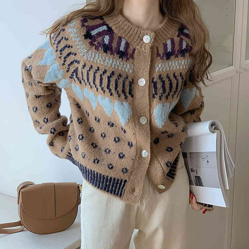 Comelsexy Autumn Winter Outwear Vintage Cardigan Tops Warm Sweater Coat Women Elegant Loose Single-breasted Knitted Sweaters 210515