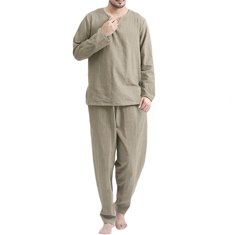Sleepwear Plus Men's Size Men Pajama Set Solid Color Autumn Winter Long Sleeve Tops Loose V Neck Casual Male Pajamas Suit Sl