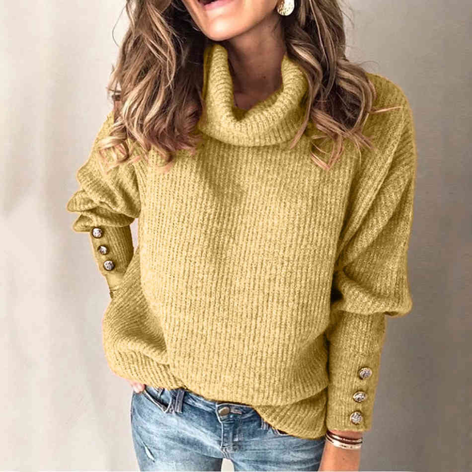 Free Women's Turtleneck Sweater Solid Color Pullover Fashion Casual Lantern Sleeve Loose Plus Size 210524