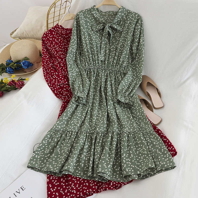 Women Casual Spring Autumn Dress Floral Long Sleeve Bow Ruffle Midi Female Dresses Vestido 210526, Green
Women Casual Spring Autumn Dress Floral Long Sleeve Bow Ruffle Midi Female Dresses Vestido 210526, Green