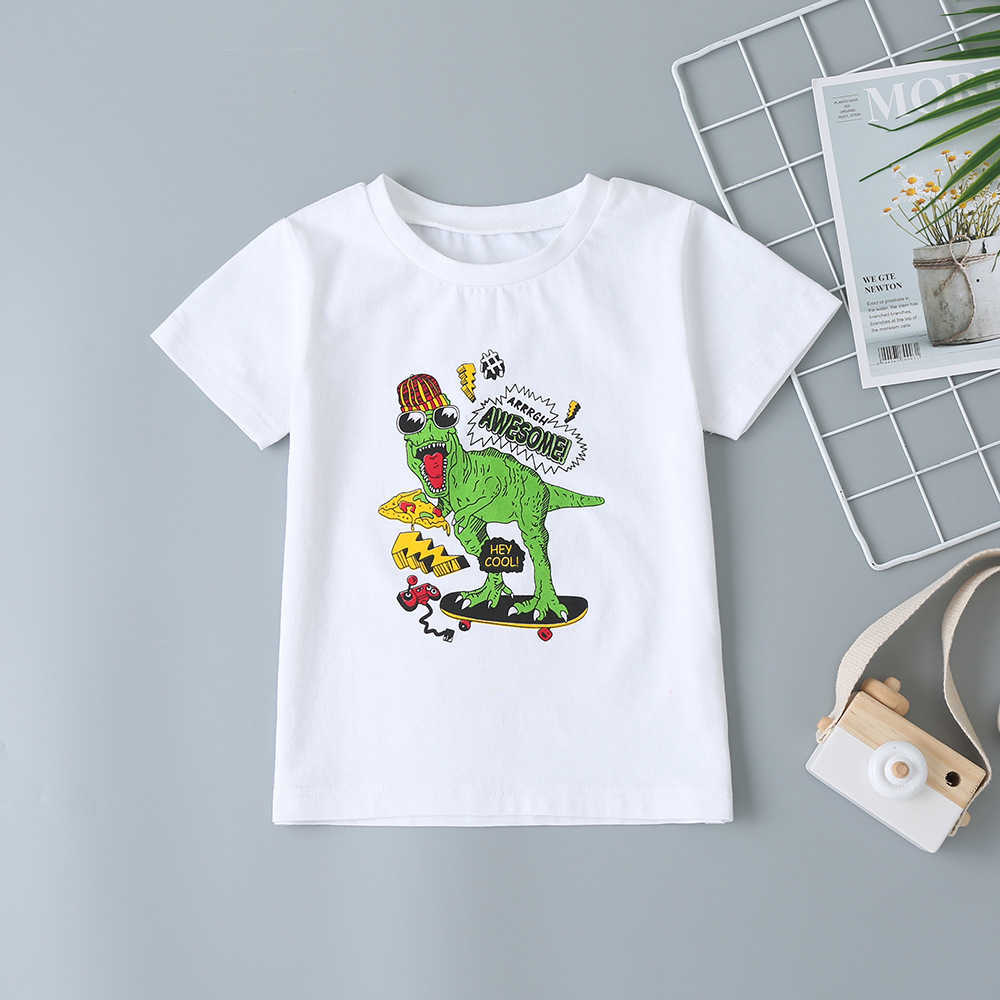 Summer Children Sets Casual Boys Cotton Short Sleeve O Neck Print Cartoon T-shirt Black Pants Clothes 2T-6T 210629